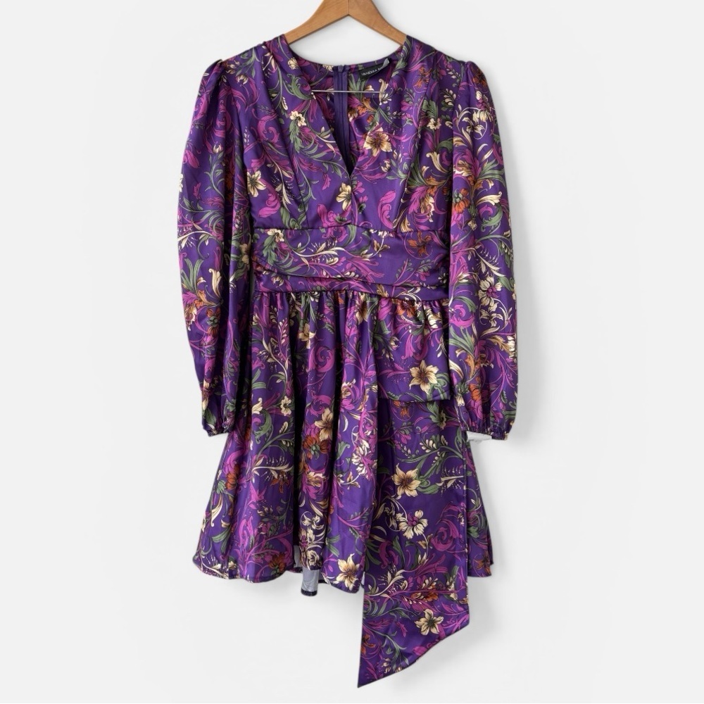 Vanessa Scott Purple Botanical Floral Mini Dress Size SMALL NWT